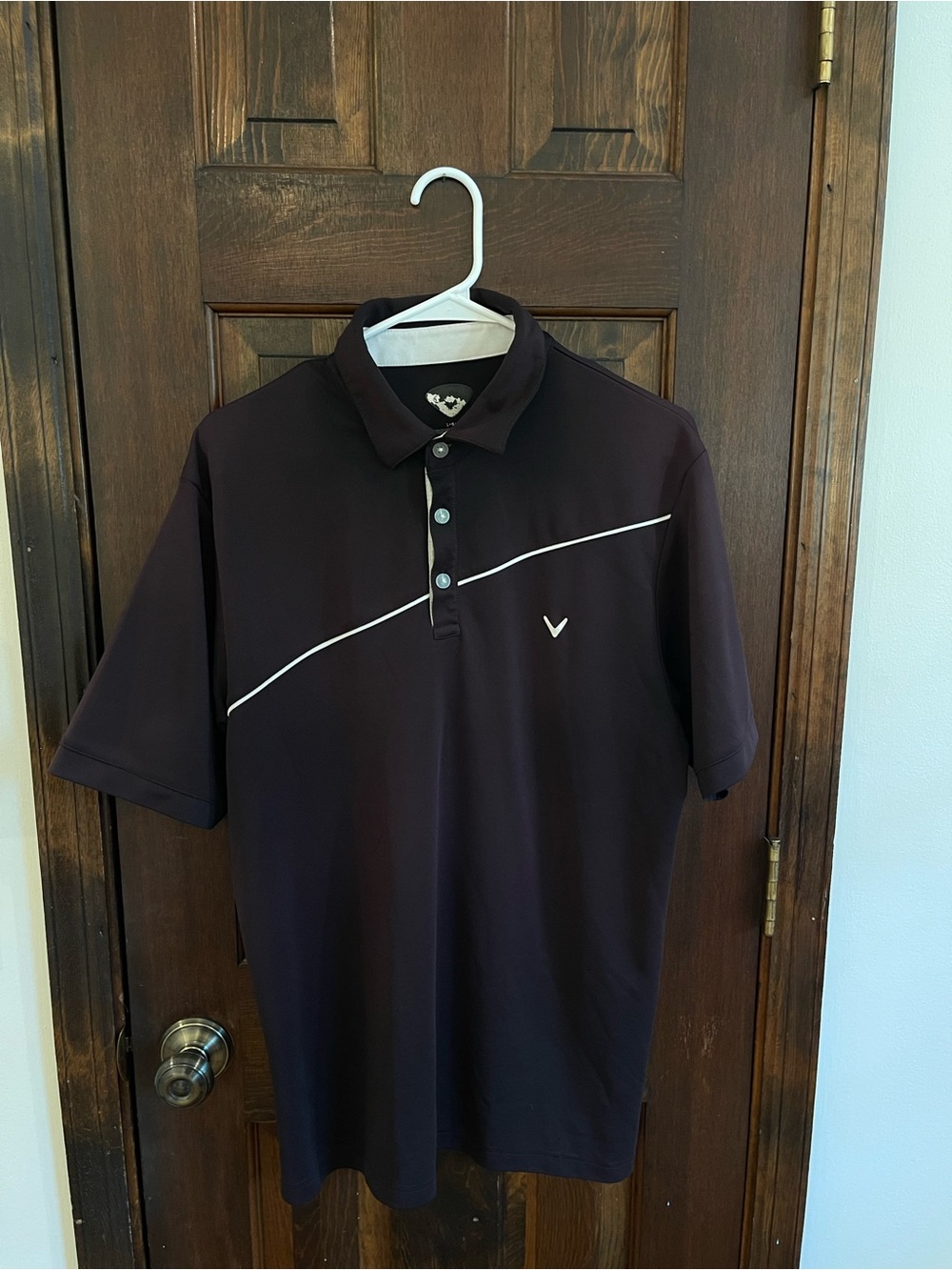 Callaway Men’s Golf Polo Large Black White Diagonal Stripe Opti-Dri Performance